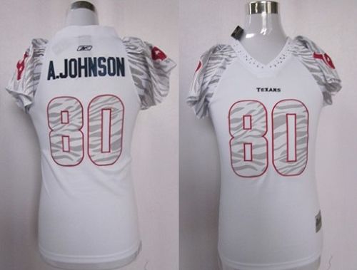 Texans #80 A.Johnson White Women's Zebra Field Flirt Stitched NFL Jersey